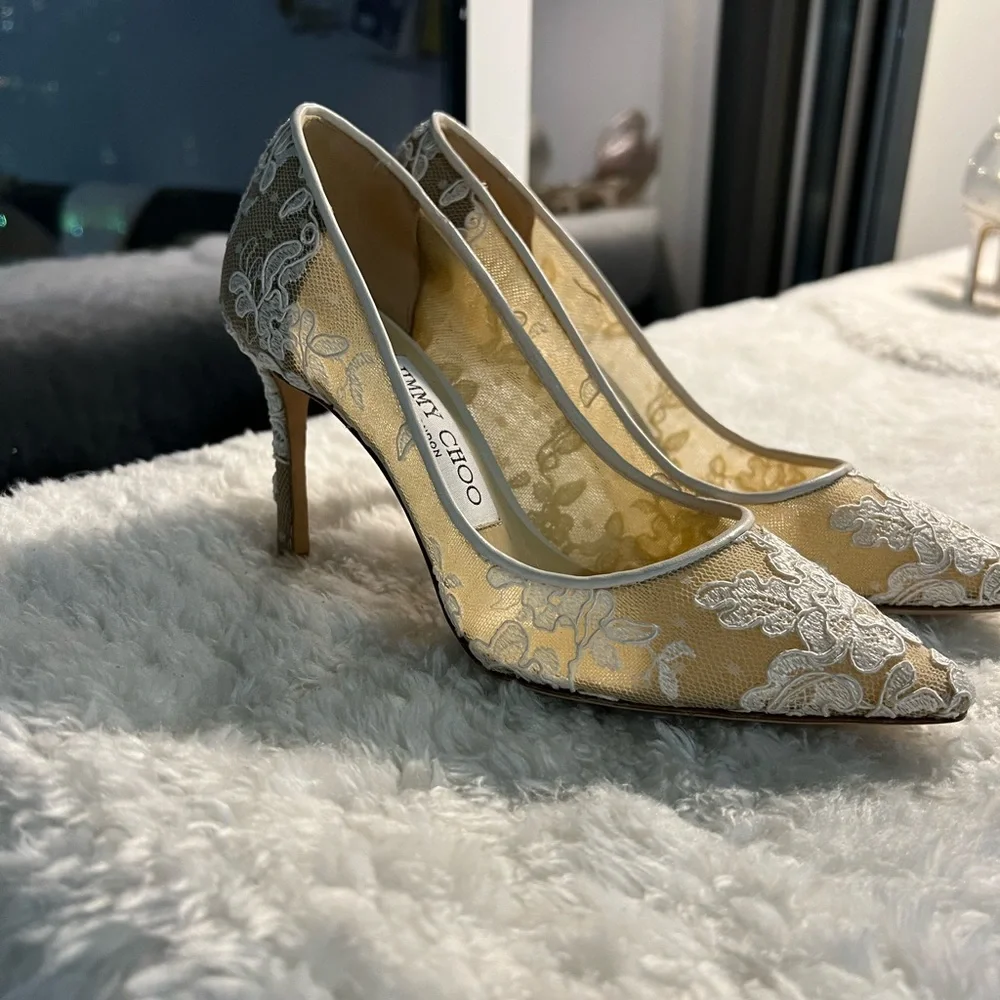 Jimmy Choo Romy 85 Lace Pumps - Picture 4 of 8
